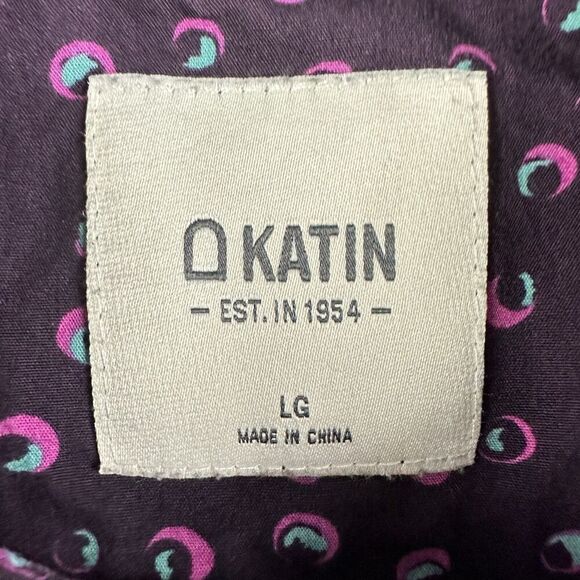 Katin Shirt Mens Large Purple Geometric Surf Beach Ocean Preppy Button SS Pocket - Picture 10 of 12